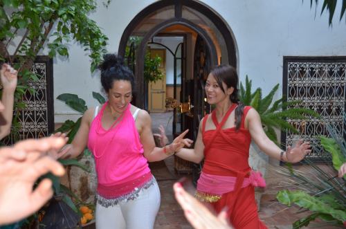 Bellydancing with my friend Lusann in a riad. Zumba comes in handy...