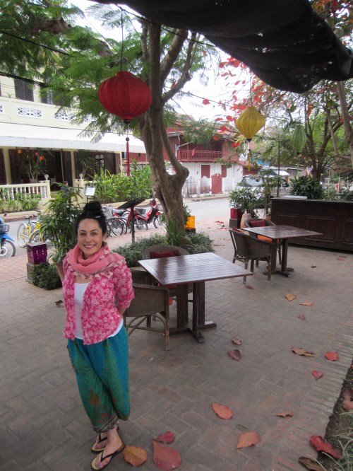 At one of the billion outdoor cafes in Luang Prabang. Dinner was often by lantern light and the nights are warm.